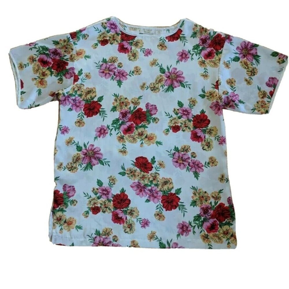 Vintage Victoria's Secret Gold Label Nightgown Floral Print White Short Sleeve S